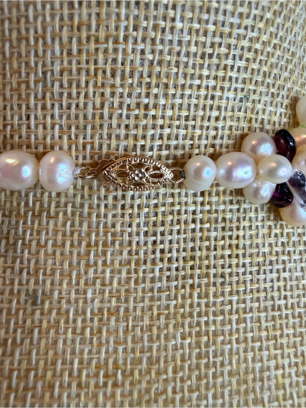 Vintage Ross-Simons Genuine Pearl, Amethyst, and Peridot Necklace - Picture 4 of 6